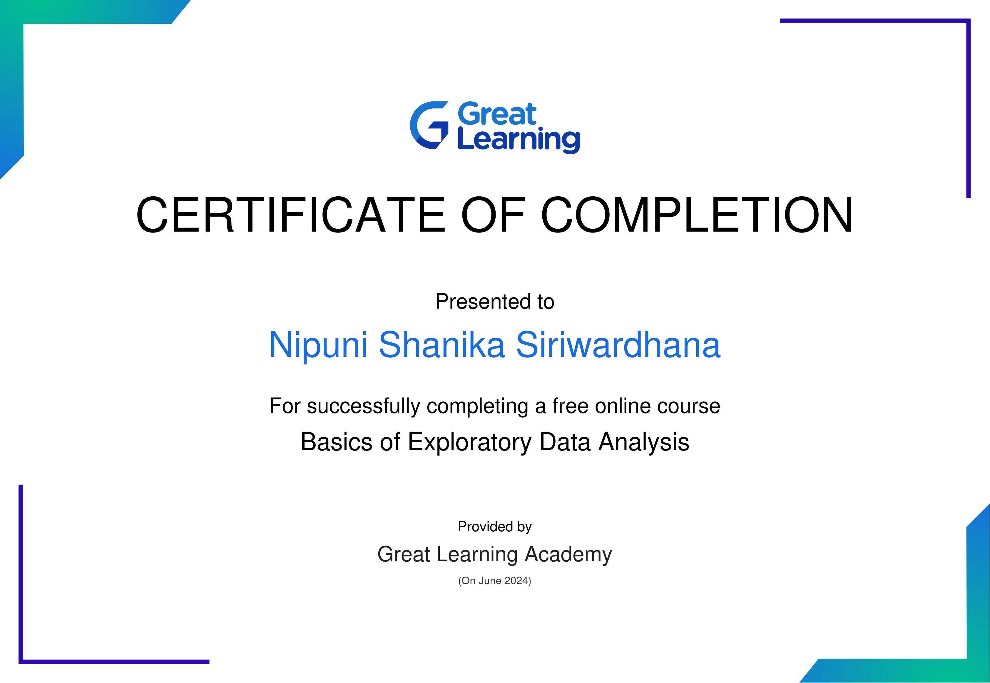 Basics of Exploratory Data Analysis certificate